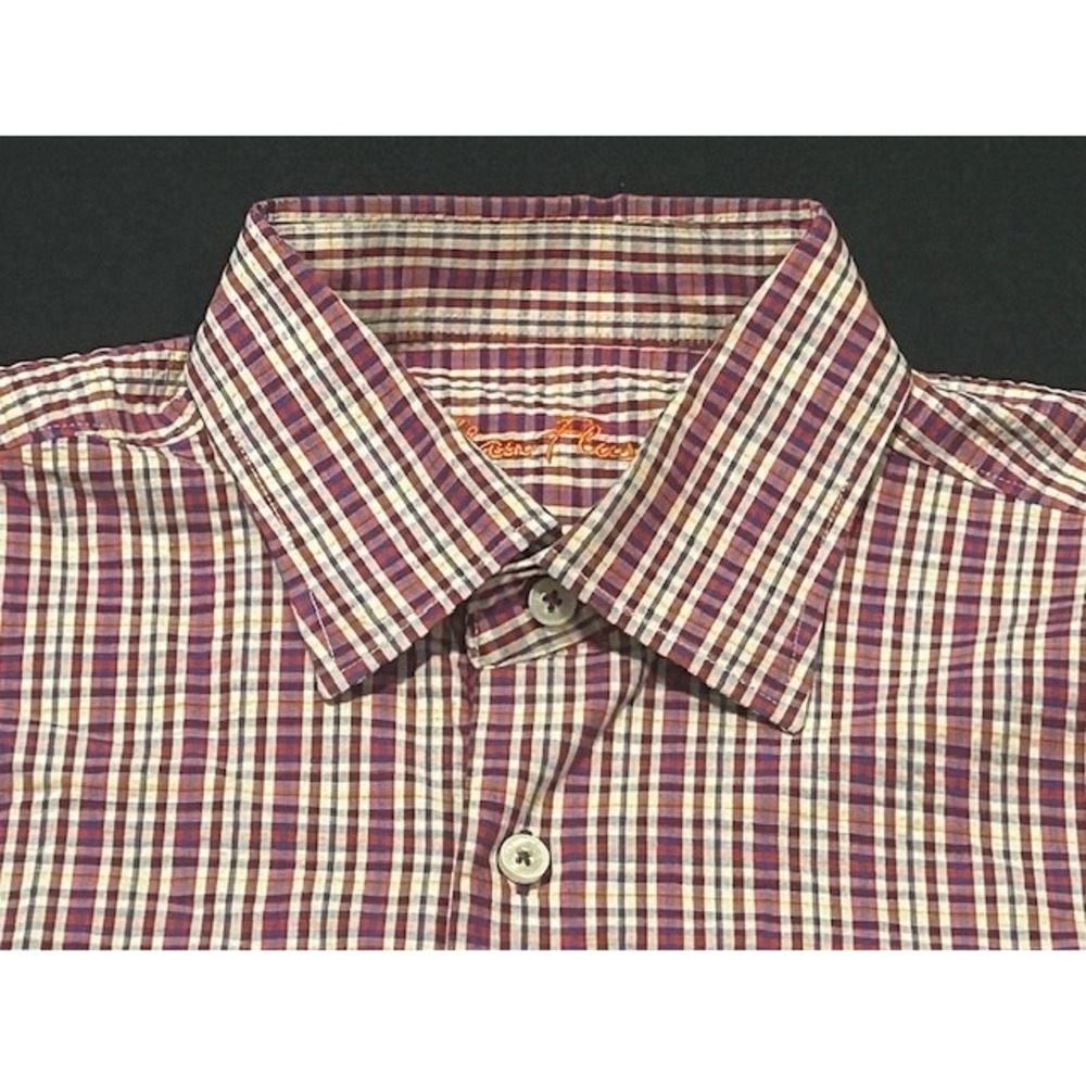 Alan Flusser Men's Checked Striped Button Down Long Sleeve Dress Shirt - Size M